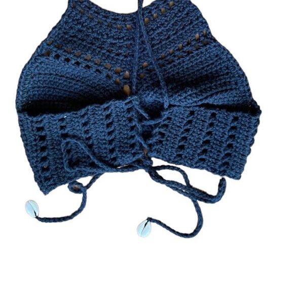 Unbranded Navy Blue Boho Crochet Strappy Halter Top Size Small - Picture 4 of 4
